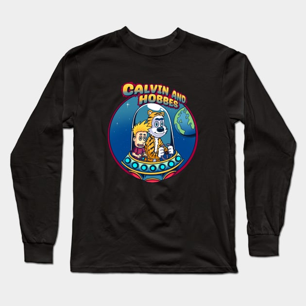 oh no this Calvin and hobbes on galaxy Long Sleeve T-Shirt by inhistime5783